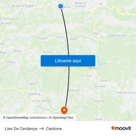 Lles De Cerdanya to Cardona map