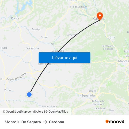 Montoliu De Segarra to Cardona map