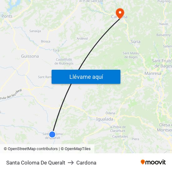 Santa Coloma De Queralt to Cardona map
