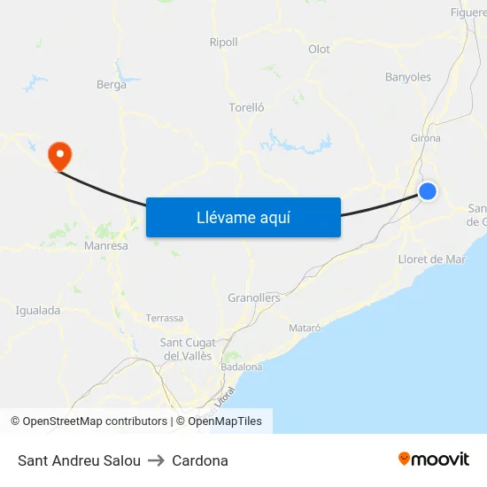 Sant Andreu Salou to Cardona map