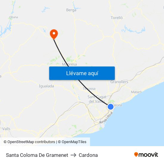 Santa Coloma De Gramenet to Cardona map