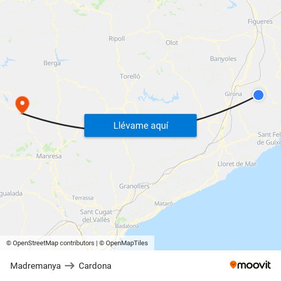 Madremanya to Cardona map