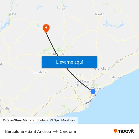 Barcelona - Sant Andreu to Cardona map