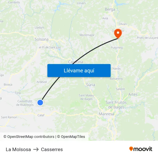 La Molsosa to Casserres map
