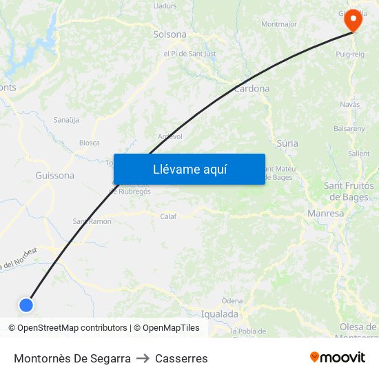 Montornès De Segarra to Casserres map