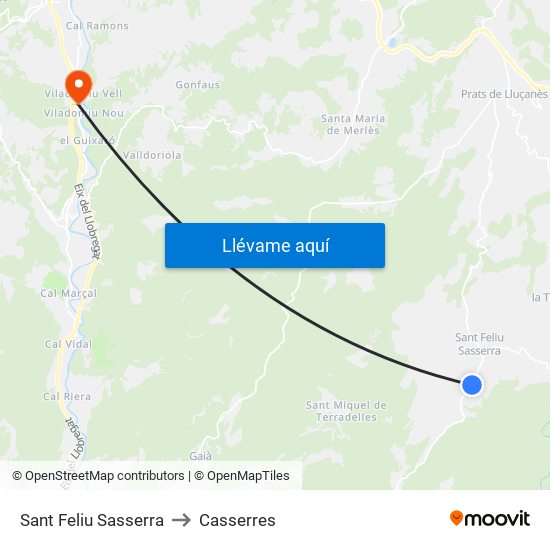 Sant Feliu Sasserra to Casserres map