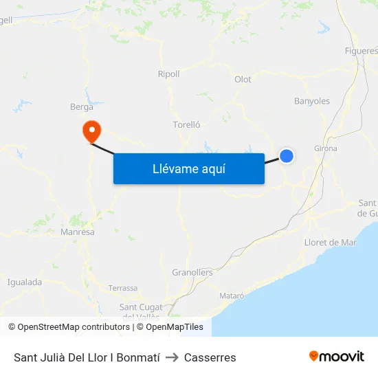 Sant Julià Del Llor I Bonmatí to Casserres map