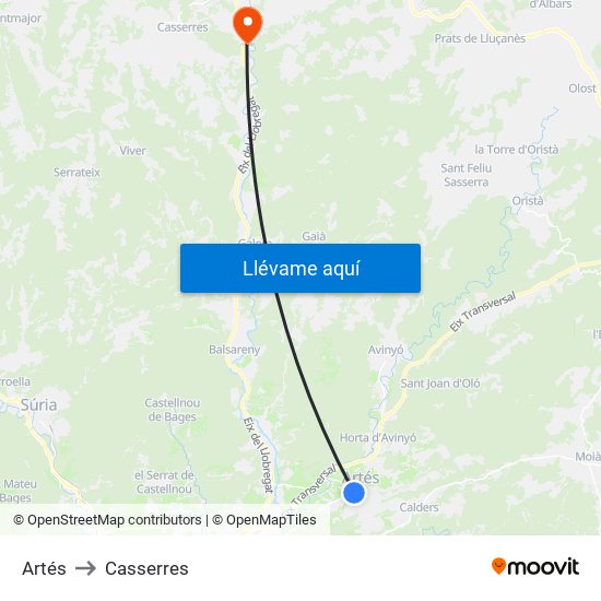Artés to Casserres map