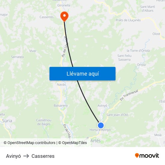 Avinyó to Casserres map