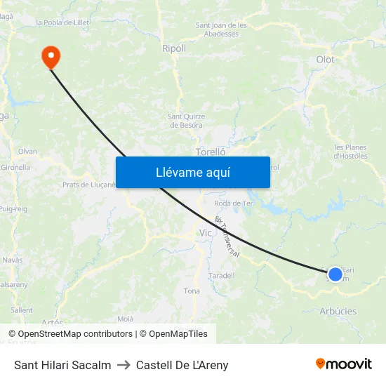 Sant Hilari Sacalm to Castell De L'Areny map