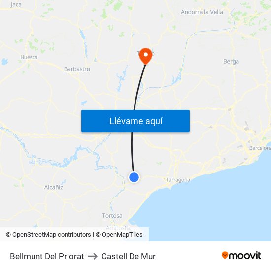 Bellmunt Del Priorat to Castell De Mur map