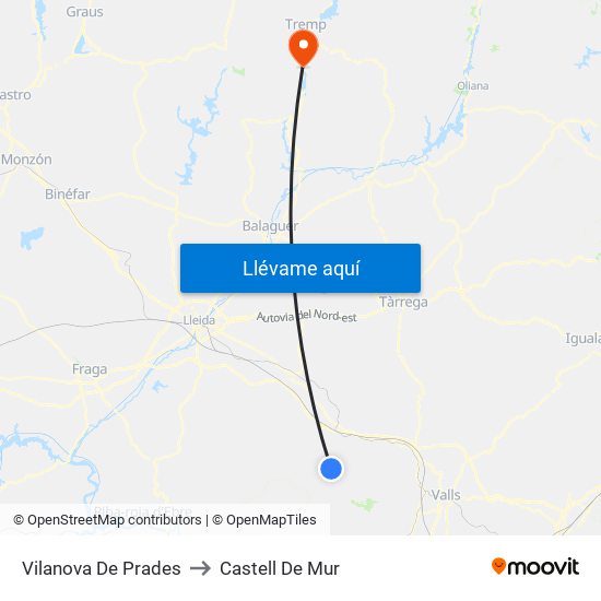Vilanova De Prades to Castell De Mur map