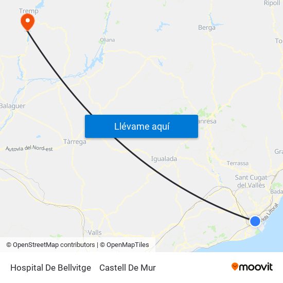 Hospital De Bellvitge to Castell De Mur map