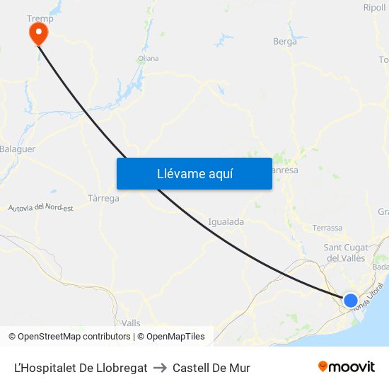 L’Hospitalet De Llobregat to Castell De Mur map