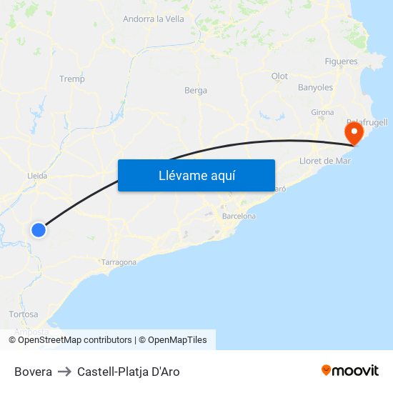 Bovera to Castell-Platja D'Aro map