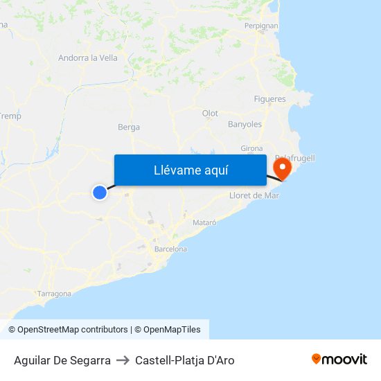 Aguilar De Segarra to Castell-Platja D'Aro map