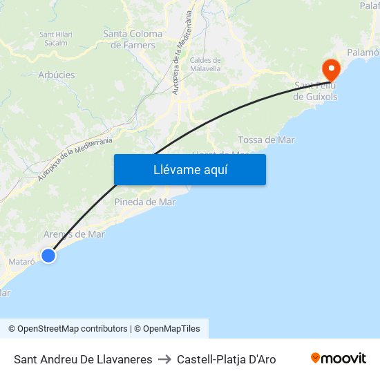 Sant Andreu De Llavaneres to Castell-Platja D'Aro map