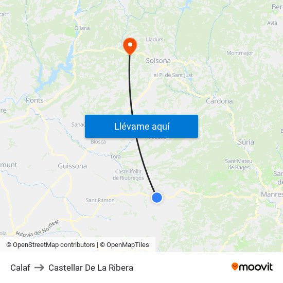 Calaf to Castellar De La Ribera map