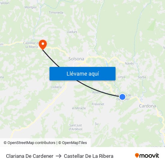 Clariana De Cardener to Castellar De La Ribera map