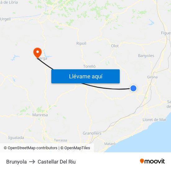 Brunyola to Castellar Del Riu map