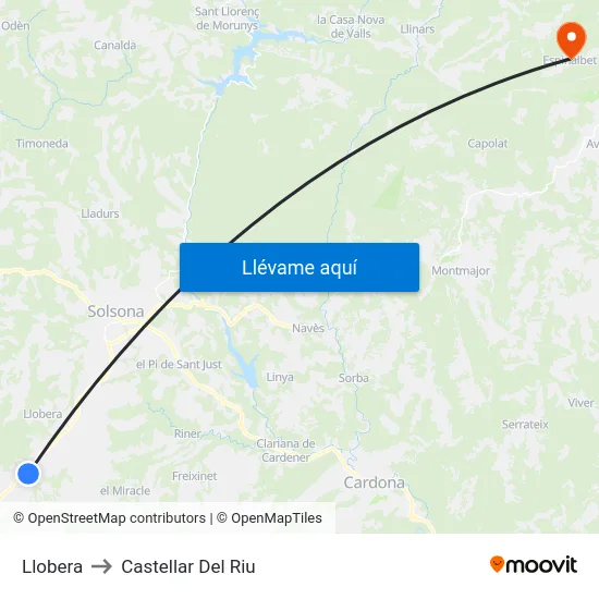 Llobera to Castellar Del Riu map