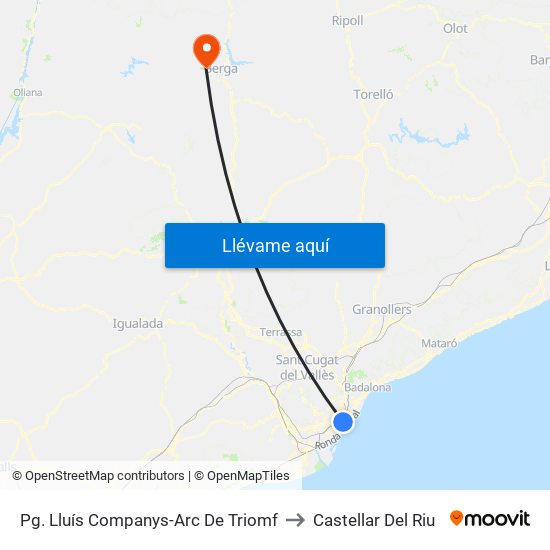 Pg. Lluís Companys-Arc De Triomf to Castellar Del Riu map