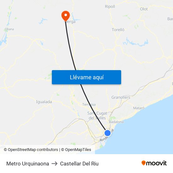 Metro Urquinaona to Castellar Del Riu map