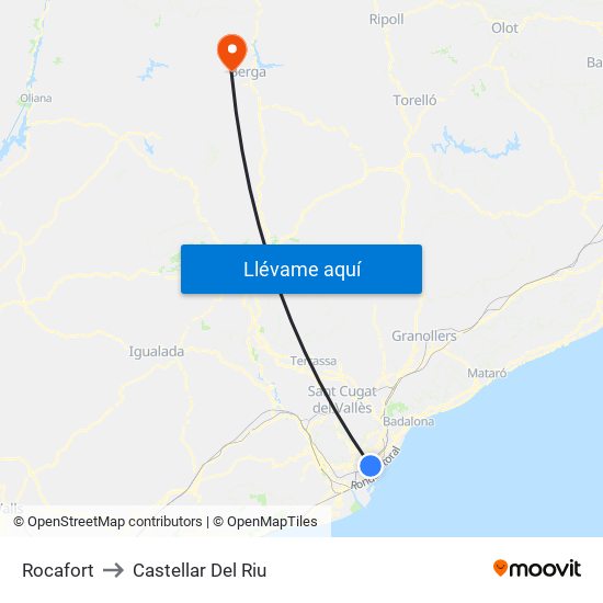 Rocafort to Castellar Del Riu map