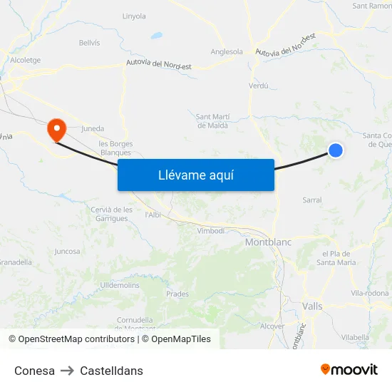 Conesa to Castelldans map