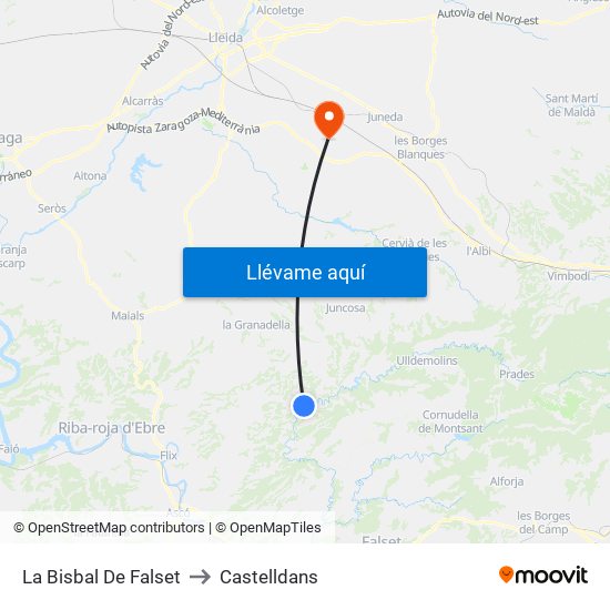 La Bisbal De Falset to Castelldans map