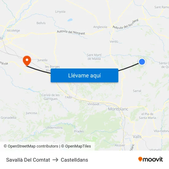 Savallà Del Comtat to Castelldans map