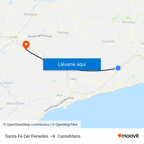 Santa Fe Del Penedès to Castelldans map