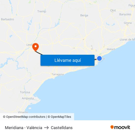 Meridiana - València to Castelldans map