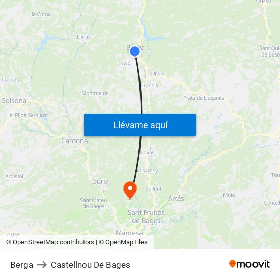 Berga to Castellnou De Bages map