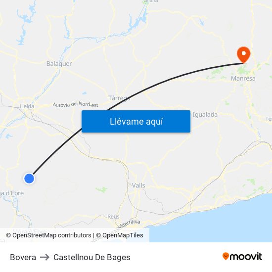 Bovera to Castellnou De Bages map