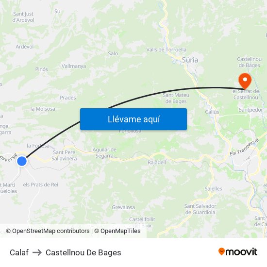 Calaf to Castellnou De Bages map