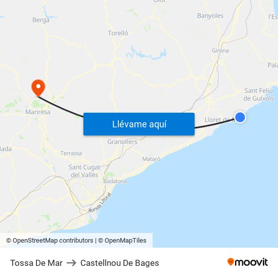 Tossa De Mar to Castellnou De Bages map