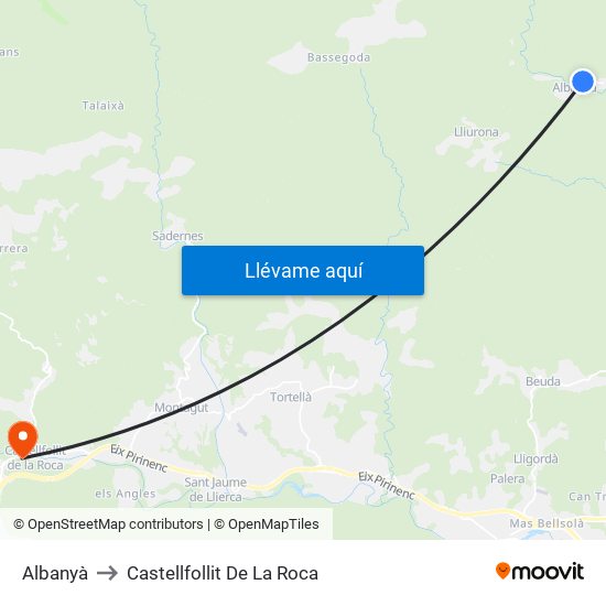 Albanyà to Castellfollit De La Roca map