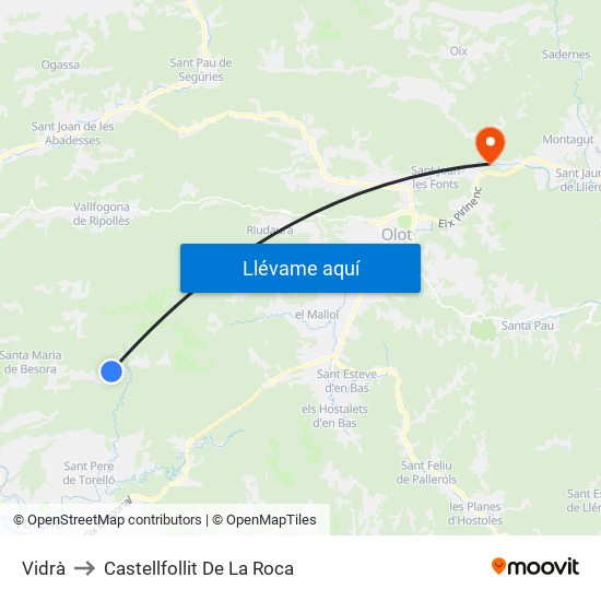 Vidrà to Castellfollit De La Roca map