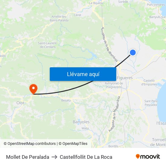 Mollet De Peralada to Castellfollit De La Roca map