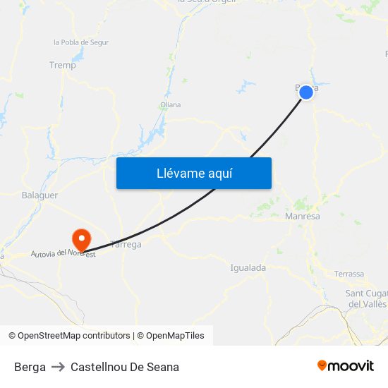 Berga to Castellnou De Seana map