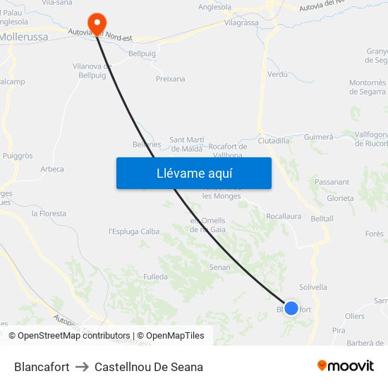 Blancafort to Castellnou De Seana map