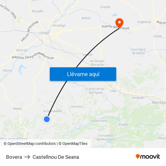 Bovera to Castellnou De Seana map