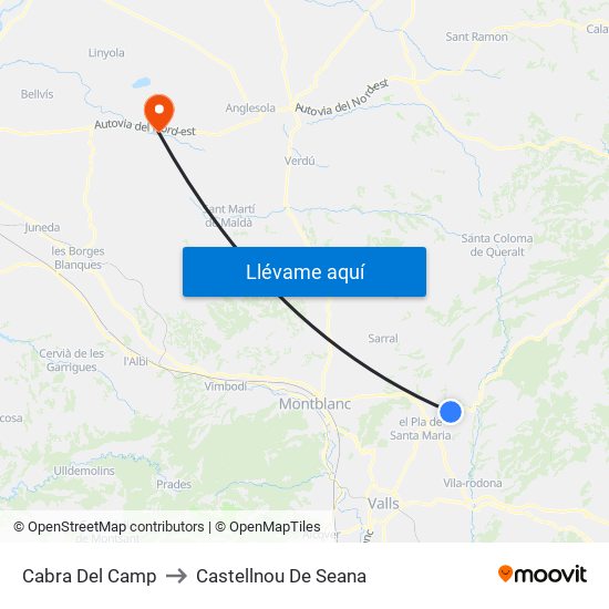 Cabra Del Camp to Castellnou De Seana map