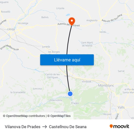 Vilanova De Prades to Castellnou De Seana map