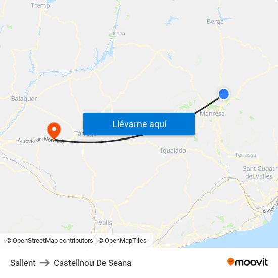 Sallent to Castellnou De Seana map