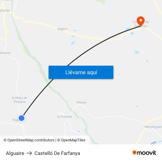 Alguaire to Castelló De Farfanya map