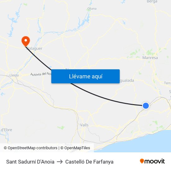 Sant Sadurní D'Anoia to Castelló De Farfanya map