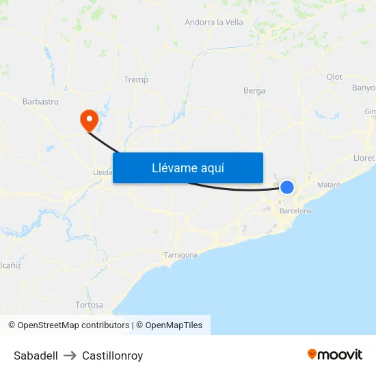 Sabadell to Castillonroy map
