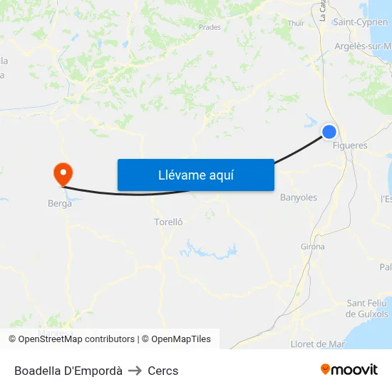 Boadella D'Empordà to Cercs map